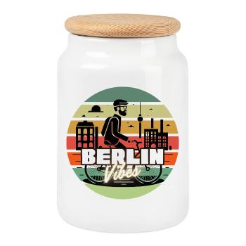 "Berlin Vibes" - Retro Sunset Style - Keksdose mit Holzdeckel - Weiß - Vorne