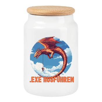 EXE AUSFÜHREN Drachen Admin IT Informatik Lustig - Keksdose mit Holzdeckel - Weiß - Vorne