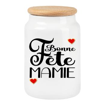 Bonne Fête Mamie Amour - Boîte à biscuits avec couvercle en bois - blanc - Devant
