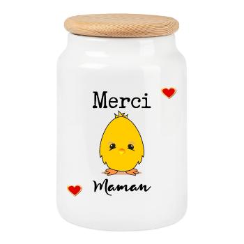 MERCI MAMAN AMOUR - Boîte à biscuits avec couvercle en bois - blanc - Devant