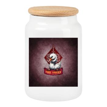 Punk Swan: The feathered rebel. - Cookie Jar with Wooden Lid - white - Front
