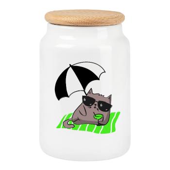 Kater mit Stil und Cocktail - Keksdose mit Holzdeckel - Weiß - Vorne