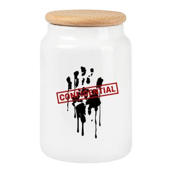 Secret file drawing with warning - Cookie Jar with Wooden Lid - white - Front