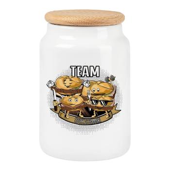 Team Leberkassemmel – Snack Squad! - Cookie Jar with Wooden Lid - white - Front
