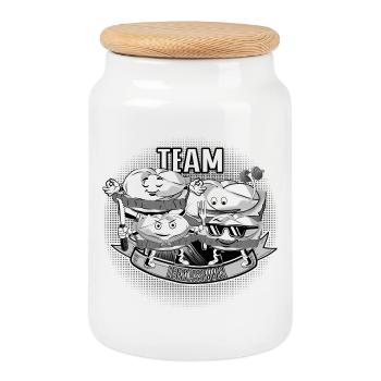 Team Leberkassemmel – Snack Squad! - Cookie Jar with Wooden Lid - white - Front