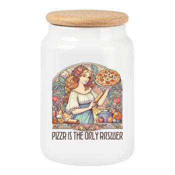 Pizza ist die einzige Antwort witzig Geschenk - Keksdose mit Holzdeckel - Weiß - Vorne