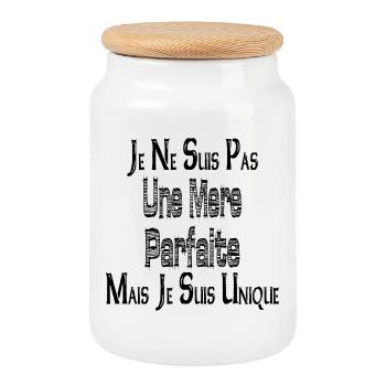 Pas une Mère Parfaite Mais je suis Unique - Boîte à biscuits avec couvercle en bois - blanc - Devant