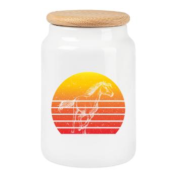 Pferd Motiv Retro Sunset - Keksdose mit Holzdeckel - Weiß - Vorne