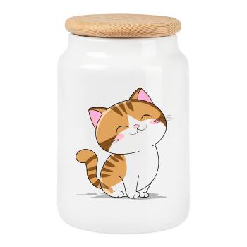 Petit chat mignon - Boîte à biscuits avec couvercle en bois - blanc - Devant