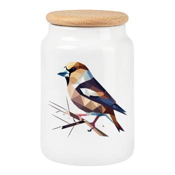 Hawfinch Bird – Nature's Play of Colours - Cookie Jar with Wooden Lid - white - Front