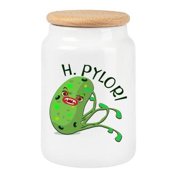Helicobacter Pylori - Cartoon Gastroenterology - Cookie Jar with Wooden Lid - white - Front
