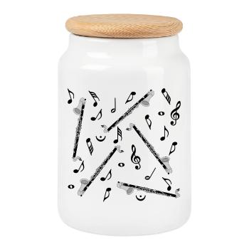 Bass Clarinet Music Notes - Cookie Jar with Wooden Lid - white - Front