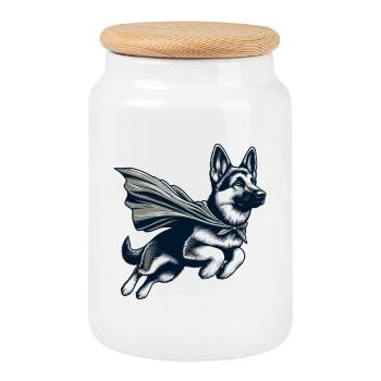 Super chien berger allemand cape cadeau - Boîte à biscuits avec couvercle en bois - blanc - Devant