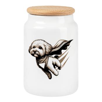Super chien Maltipoo Moodle Multipoo Cape cadeau - Boîte à biscuits avec couvercle en bois - blanc - Devant