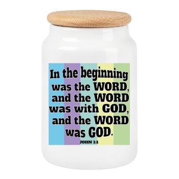 God is The Word - Cookie Jar with Wooden Lid - white - Front