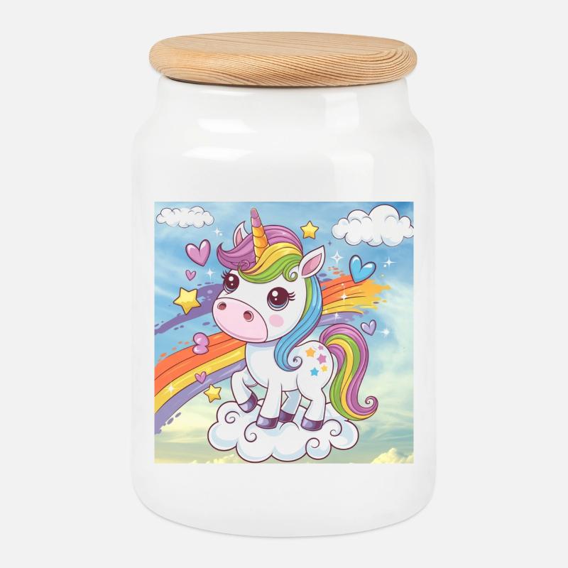 Rainbow Unicorn - Cookie Jar with Wooden Lid - white