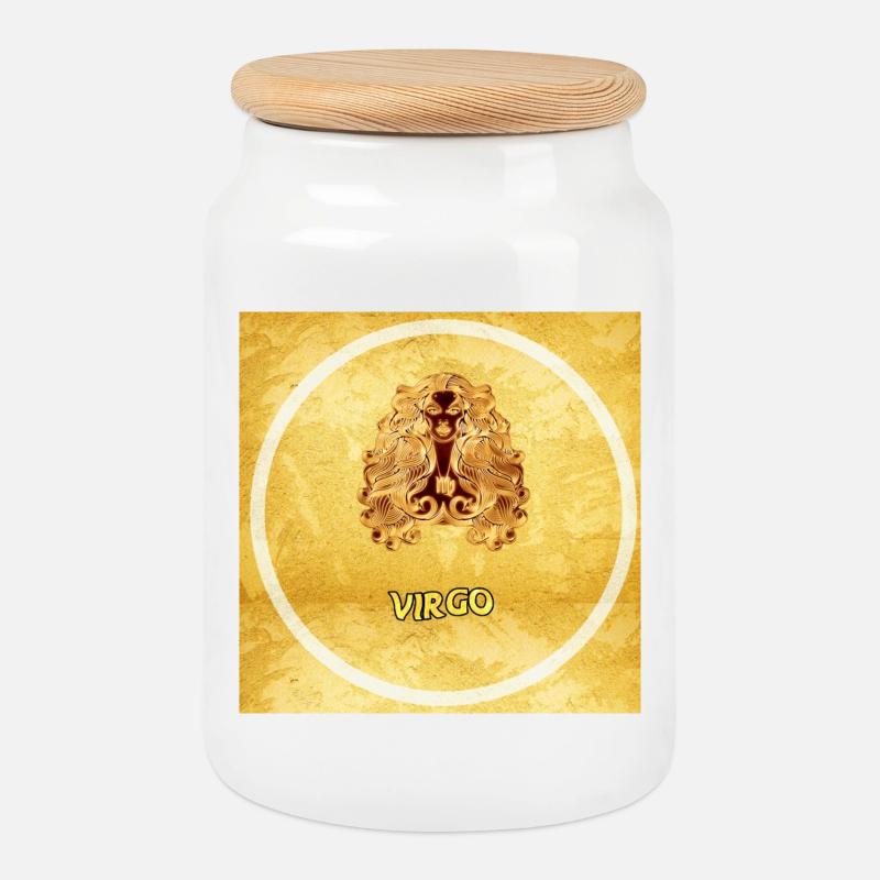 virgo - Cookie Jar with Wooden Lid - white