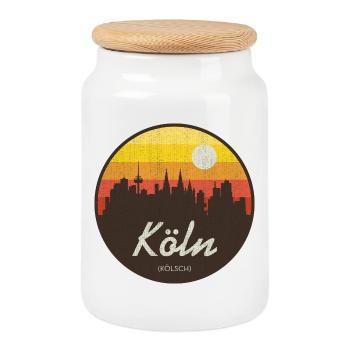 Vintage Cologne – Skyline - Kölsch - Cookie Jar with Wooden Lid - white - Front