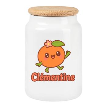 Gift for Clementine, kawaii fruit - Cookie Jar with Wooden Lid - white - Front