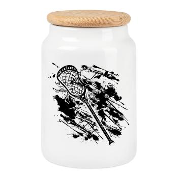 Lacrosse Schläger - Keksdose mit Holzdeckel - Weiß - Vorne