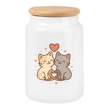 Chat d’amour ludique dans le design du cœur - Boîte à biscuits avec couvercle en bois - blanc - Devant