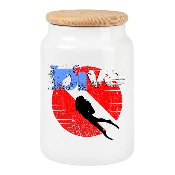 American Diver Down Flag - Cookie Jar with Wooden Lid - white - Front