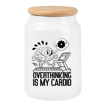 Overthinking Is My Cardio – Mental Load Humor - Cookie Jar with Wooden Lid - white - Front