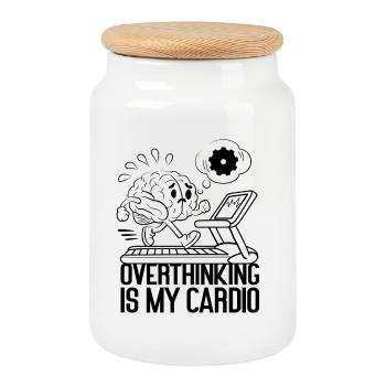 Overthinking Is My Cardio – Mental Load Humor - Cookie Jar with Wooden Lid - white - Front