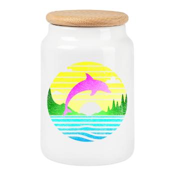 Springender Delfin 2 - Keksdose mit Holzdeckel - Weiß - Vorne