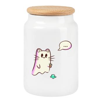 Ghost Cat laisse tomber de la glace - Oups - Boîte à biscuits avec couvercle en bois - blanc - Devant