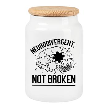 Neurodivergent. Not Broken - Cookie Jar with Wooden Lid - white - Front