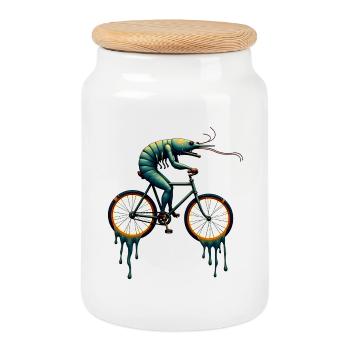 Crustacé cycliste onirique - Boîte à biscuits avec couvercle en bois - blanc - Devant