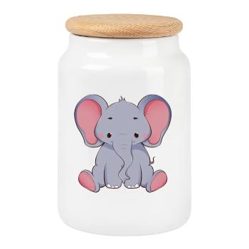 Elefant - Keksdose mit Holzdeckel - Weiß - Vorne