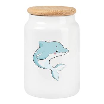 Dolphin - Cookie Jar with Wooden Lid - white - Front