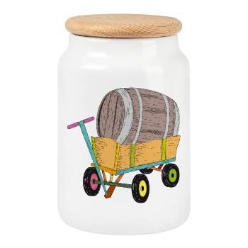 Charrette à bras avec tonneau de bière – Motif amusant de la fête des pères - Boîte à biscuits avec couvercle en bois - blanc - Devant