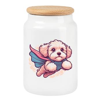 Super chien Maltipoo Moodle Multipoo Cape cadeau - Boîte à biscuits avec couvercle en bois - blanc - Devant