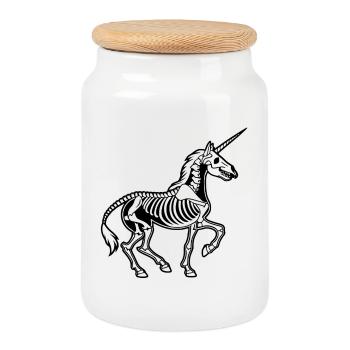 Squelette de licorne - Anatomie vectorielle noire - Boîte à biscuits avec couvercle en bois - blanc - Devant