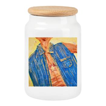 Bunter Denim-Blazer mit Sternanhänger Nemo - Keksdose mit Holzdeckel - Weiß - Vorne