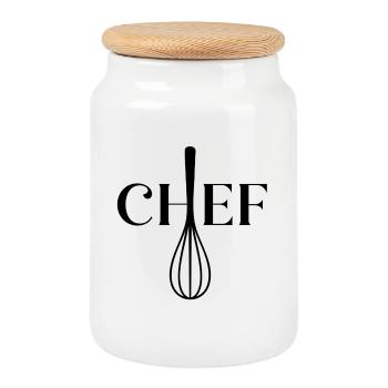 Chemise CHEF – Design de cuisine minimaliste noir - Boîte à biscuits avec couvercle en bois - blanc - Devant