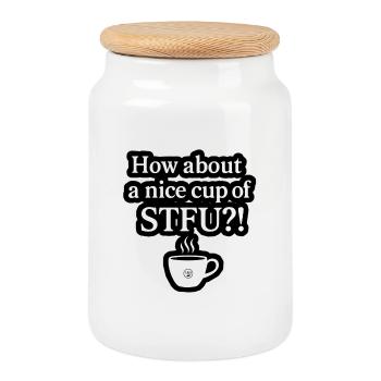 Belle tasse de STFU – Dicton effronté - Boîte à biscuits avec couvercle en bois - blanc - Devant