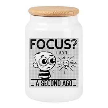 Concentration ? J’en avais eu – l’humour axé sur le TDAH - Boîte à biscuits avec couvercle en bois - blanc - Devant