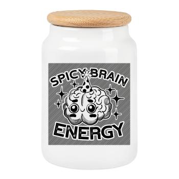 Spicy Brain Energy – cute & chaotic! - Keksdose mit Holzdeckel - Weiß - Vorne