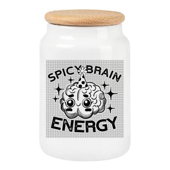 Spicy Brain Energy – ADHD Chaos Humor - Keksdose mit Holzdeckel - Weiß - Vorne