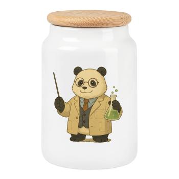 Panda Bear Chemistry Teacher - Cookie Jar with Wooden Lid - white - Front