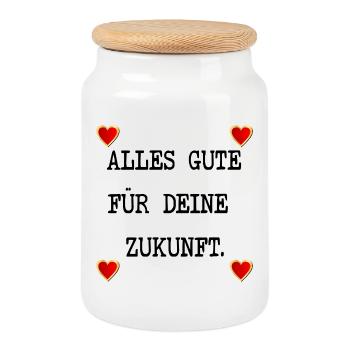 ABSCHIED ALLES GUTE ZUKUNFT - Keksdose mit Holzdeckel - Weiß - Vorne