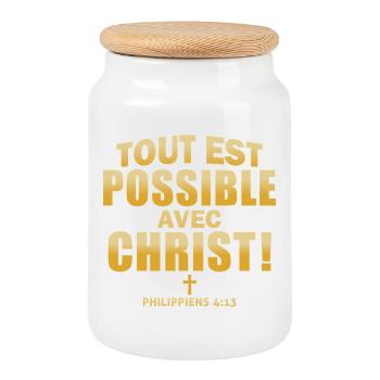 Citation Religieuse Inspirante en Or Métallique - Boîte à biscuits avec couvercle en bois - blanc - Devant
