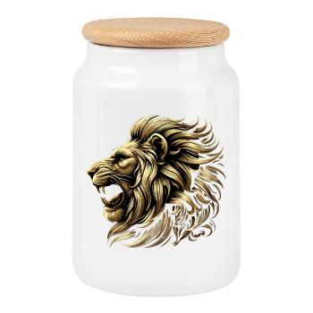 Lion rugit Or Tête de Lion Cadeau Fort - Boîte à biscuits avec couvercle en bois - blanc - Devant