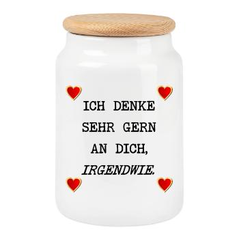 LIEBESERKLÄRUNG HERZ - ICH DENKE AN DICH - Keksdose mit Holzdeckel - Weiß - Vorne
