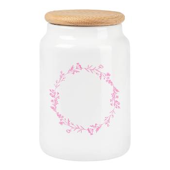 Cercle de fleurs de fleurs roses - Boîte à biscuits avec couvercle en bois - blanc - Devant