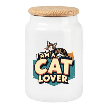 Je suis Amoureux des Chats - Boîte à biscuits avec couvercle en bois - blanc - Devant